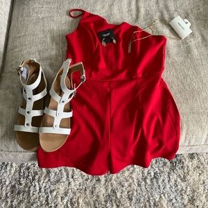 Red one shoulder romper
